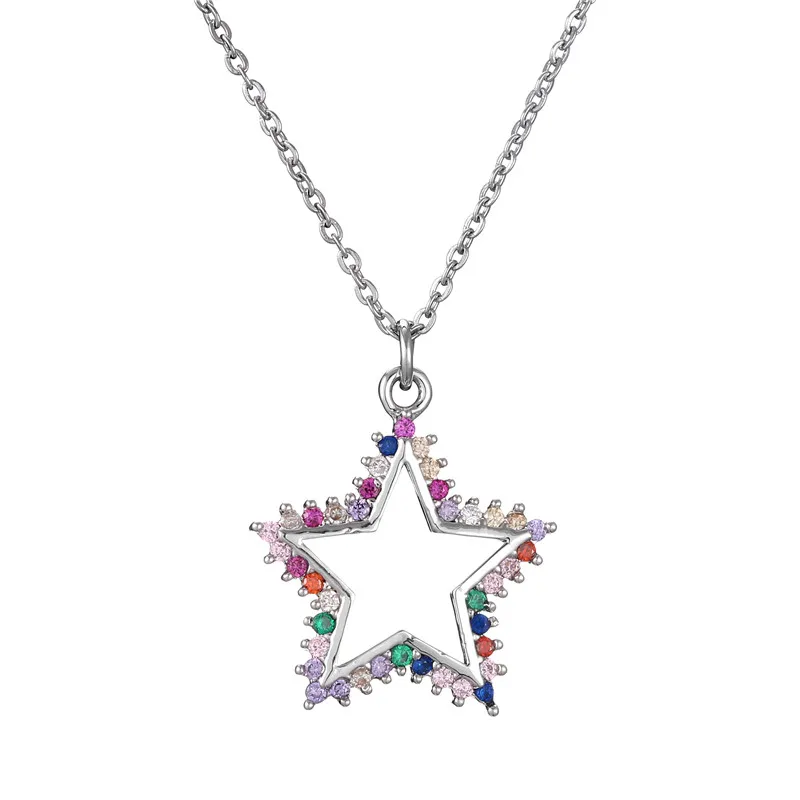 

NBWBUY Hot Sale Hollow Star Pendant Necklace For Women Rainbow Color AAA+ CZ Jewelry Female Daily Accessories Best Gift