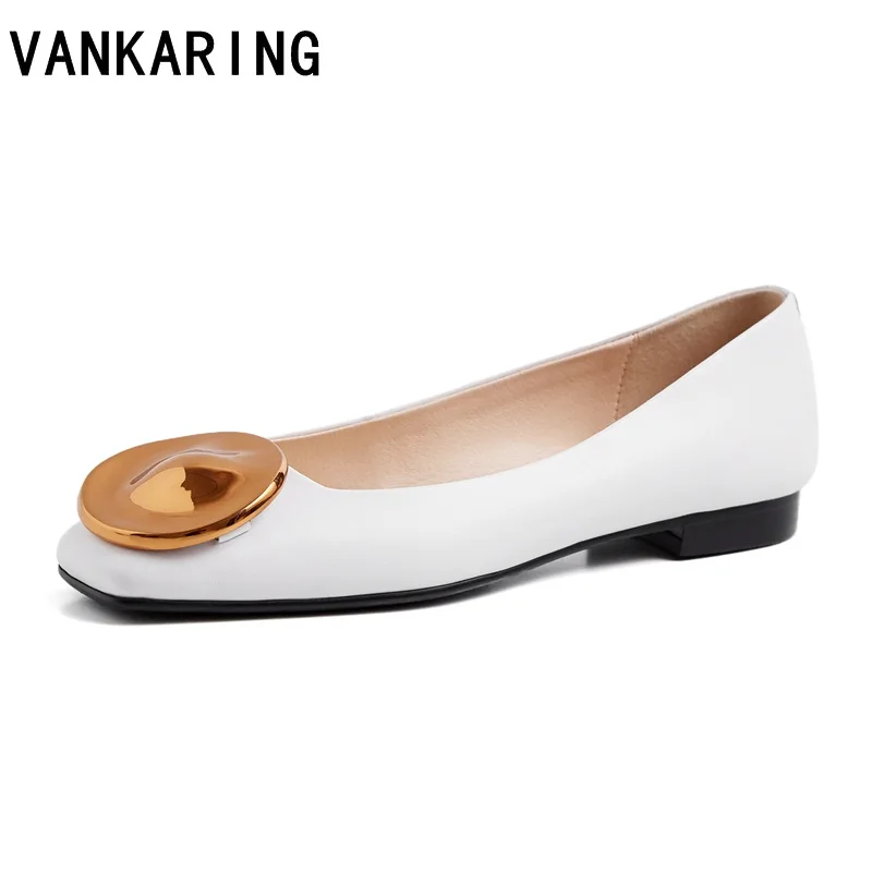 

women casual spring autumn oxford office career shoes genuine leather women female shallow square toe flats dress shoes mujer
