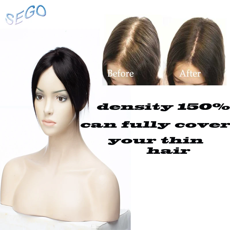 SEGO 6 Inches 10*10 Fine Mono Straight Hair Topper Toupee For Women Off Black 3 Clips in Human Hair Pieces Non-Remy Hair 30g SEGO 6 Inches 10*10 Fine Mono Straight Hair Topper Toupee For Women Off Black 3 Clips in Human Hair Pieces Non-Remy Hair 30g