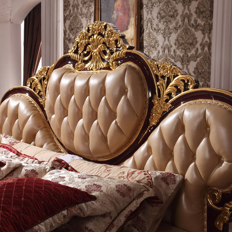 النمط الأوروبي السرير ، السرير المزدوج ، الجلود-السرير ، الصلبة الخشب ، نوم مجموعة