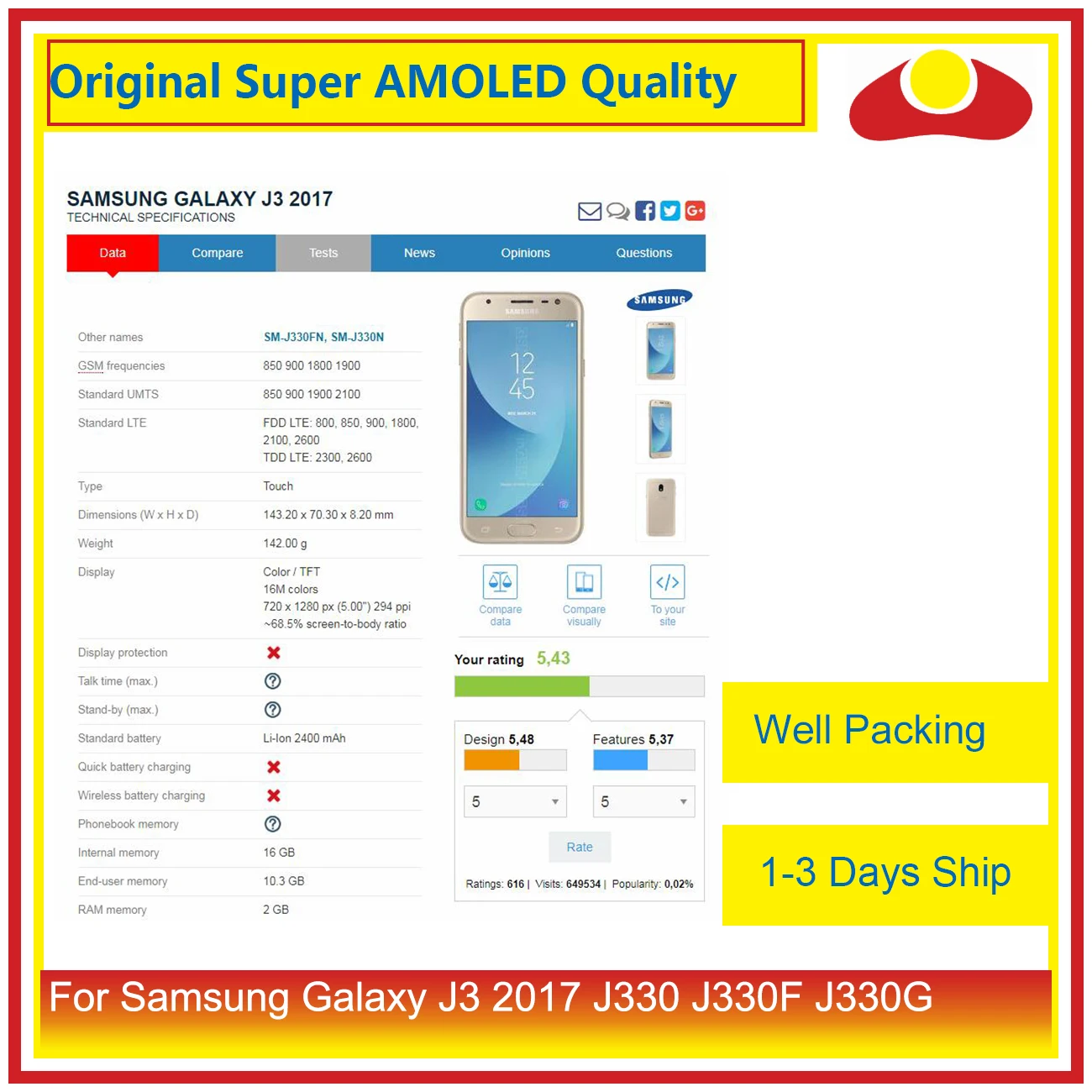 Для Samsung Galaxy J3 J330 J330F SM-J330F корпус батарея Дверь задняя крышка чехол Корпус J330 Замена