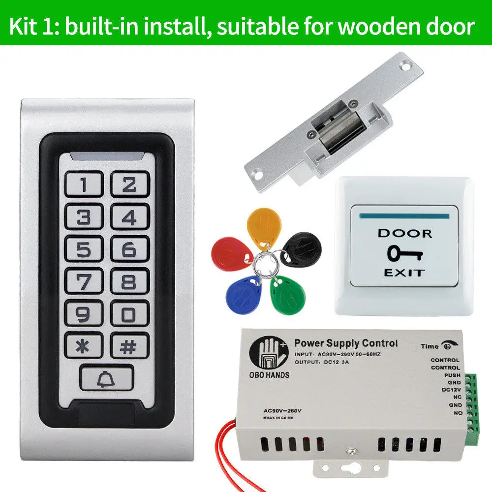 S601kit1 Водонепроницаемая IP68 система контроля доступа комплект 125 кГц RFID Клавиатура металлическая доска+ блок питания+ Электрический замок+ дверной выход переключатель открытый - Цвет: S601kit1