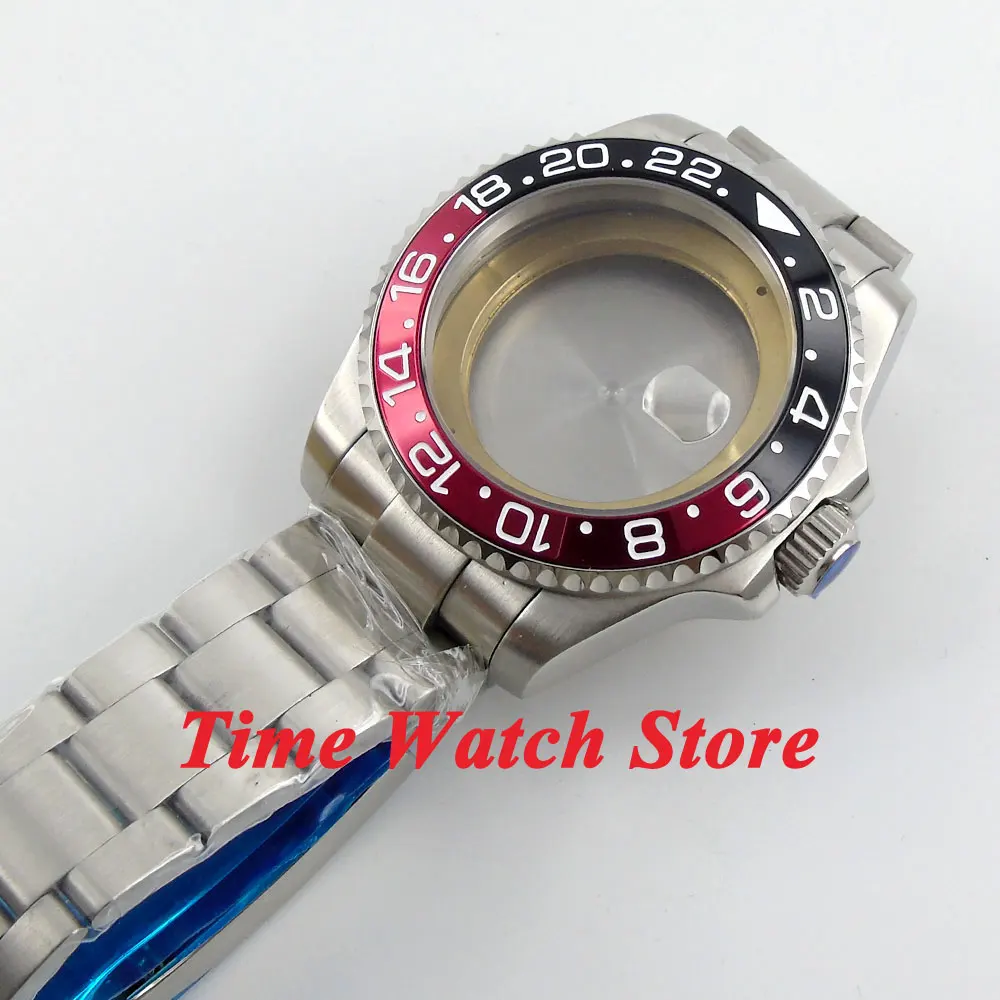 43 мм сапфировое стекло черный красный ободок корпус для часов с браслетом fit ETA 2836