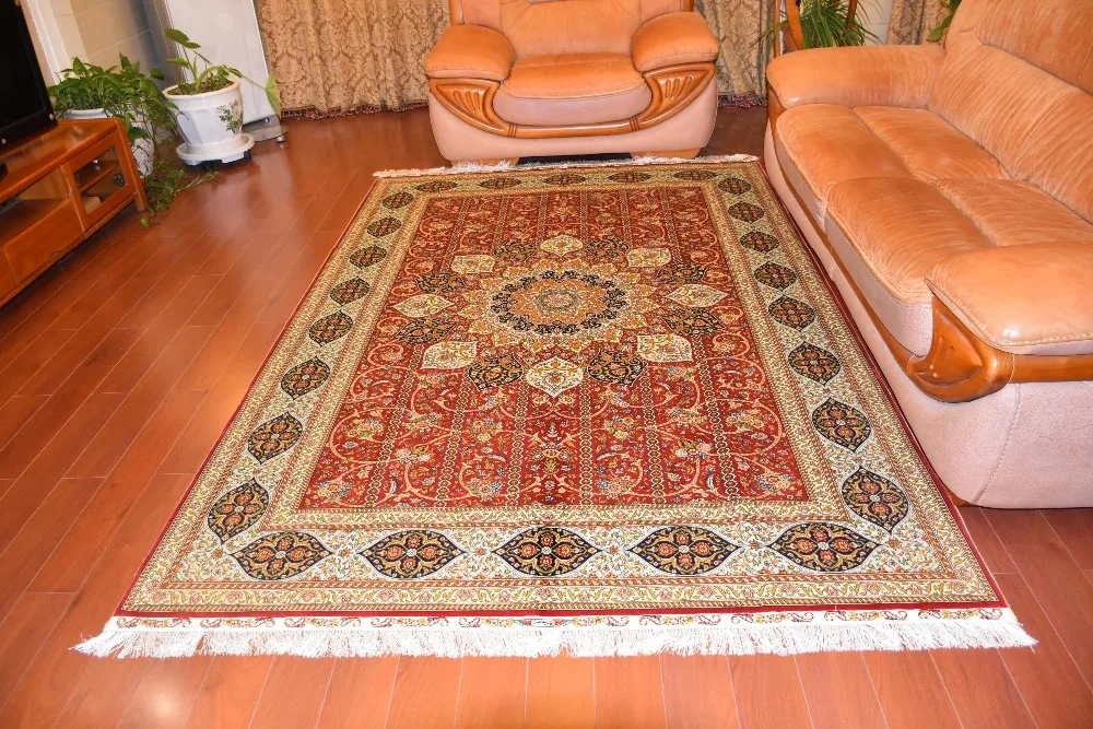 6'x9' красный цвет персидский дизайн шелковые ковры ручной плетения шелковый ковер классический диван области ковер