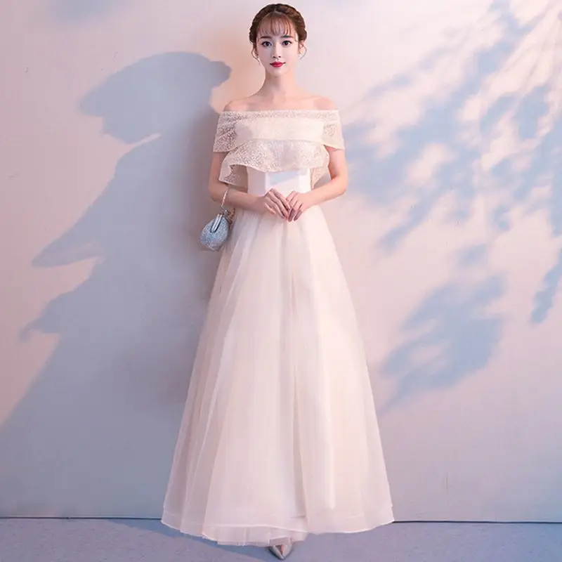 

Whiter Full Length Lace O-Neck Ladies Gowns Elegant Evening Formal Dress Bride Wedding Marriage Dresses Cheongsam Noble Qipao