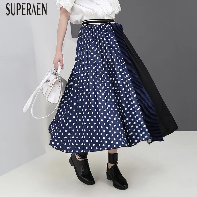 

SuperAen 2019 Summer New High Waist Women Pleated Skirt Casual Wild Fashion Ladies Skirts Europe Cotton Skirts Female