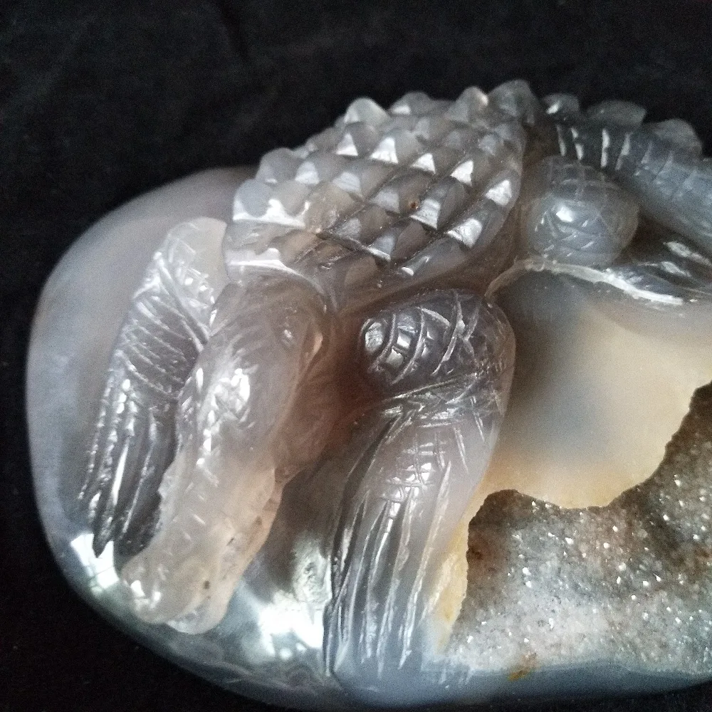 crocodile Sobek sculpture Natural Stone agate  geode Crystal clust hand engraving home decoration accessories Stone work Statue