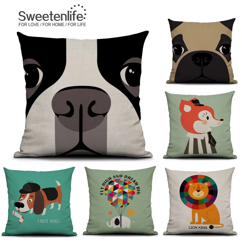 

Sweetenlife Animal Decorative Cushions 45x45cm Throw Pillows Cartoon Sofa Cushion Covers Cotton Linen Cushions Home Decor Pillow