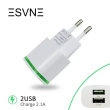 ESVNE с 2 портами(стандарт Зарядное устройство 5 V 2.1A ЕС переходник стены для скоростного мобильного телефона Зарядное устройство для iPhone 5 6 7 IPad Tablet Samsung Xiaomi зарядки