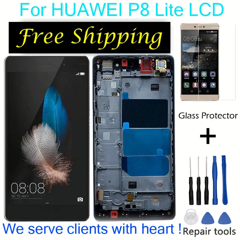Koop Voor HUAWEI P8 Lite ALE L21 P8 LITE L04 LCD met frame voor HUAWEI P8 Lite Lcd touch screen digitizer vergadering vervanging