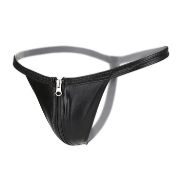 

Men Sexy G-string Front Zipper Open Leather Thong Couples Panties Valentine's Underpants Leather Erotic Lingerie T-back Panty