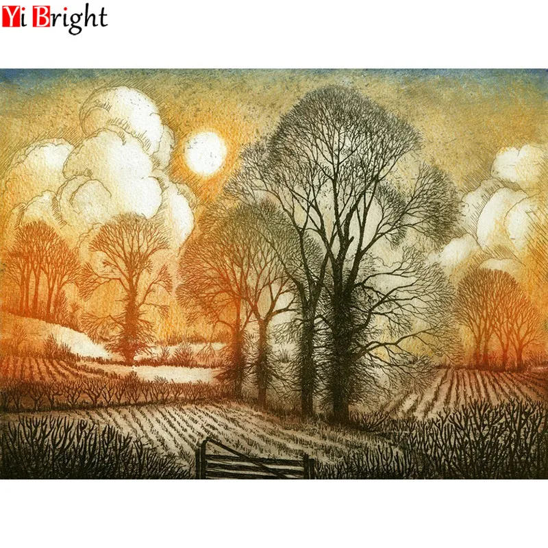 

Diamond Painting Trees Paintings Of Rhinestones Diamond Mosaic Landscape Full Square Drill Diamond Embroidery XY1