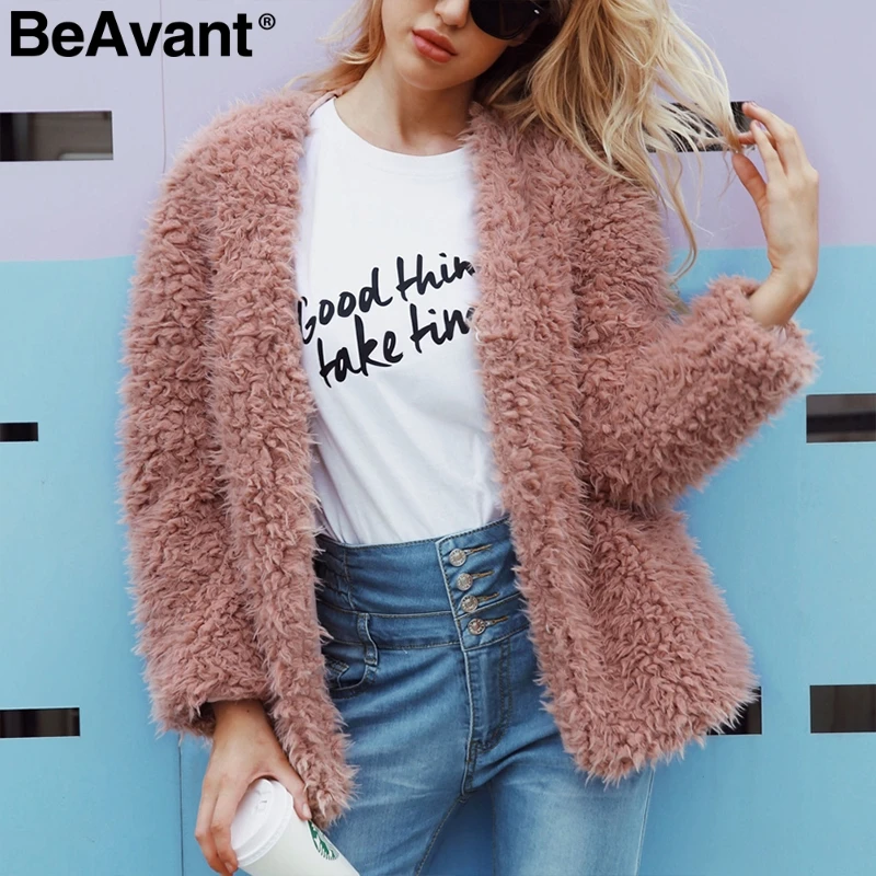 BeAvant v образным вырезом из искусственного меха зимние женские пальто 2018