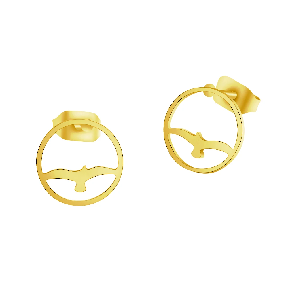 

Stainless Steel Animal Circle Stud Earrings For Women Gold Flying Bird Pendientes Fashion Jewelry Bridesmaid Gift