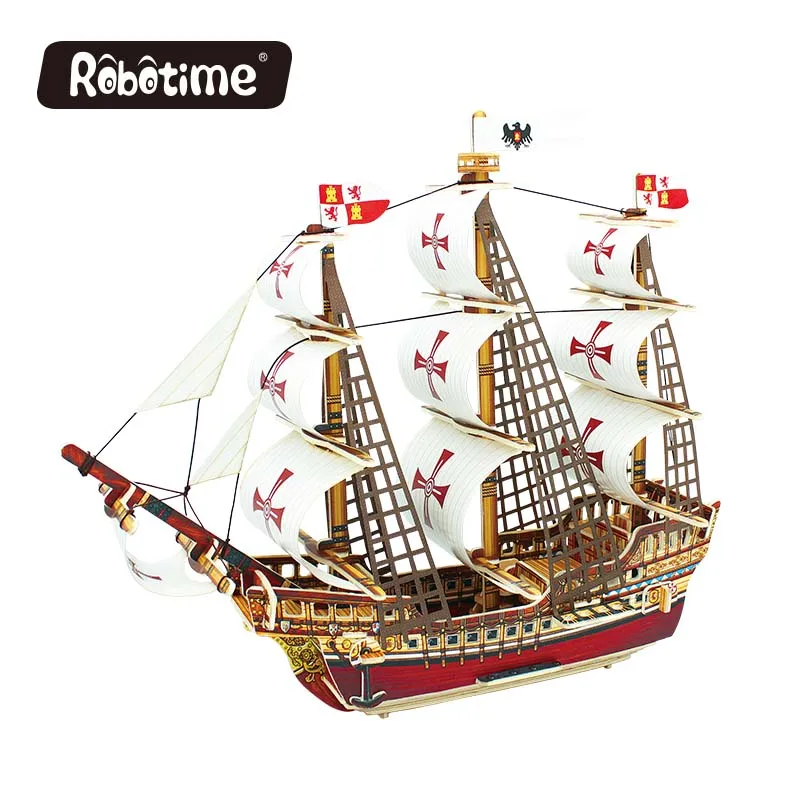 

Robotime 3D wooden Puzzle DIY model Building kits Educational diecasts & toy vehicles for Chidren boat ship gifts BA502