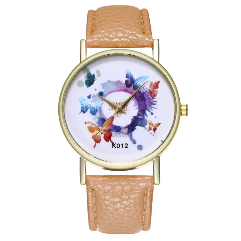 New Fashion Quartz Watch Women casual watches Butterfly Leather Band Analog Quartz Round Wrist Watch clock Montre femme 3M28#N (2)