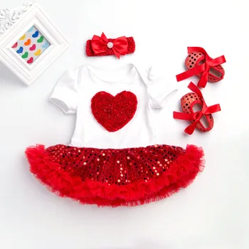 

New Born Fashion Birthday Clothing Sets Sequin Lovely Cute Girls Summer 3pcs Clothes Sets Bodysuit+Headband+Shoes Girl Outfits