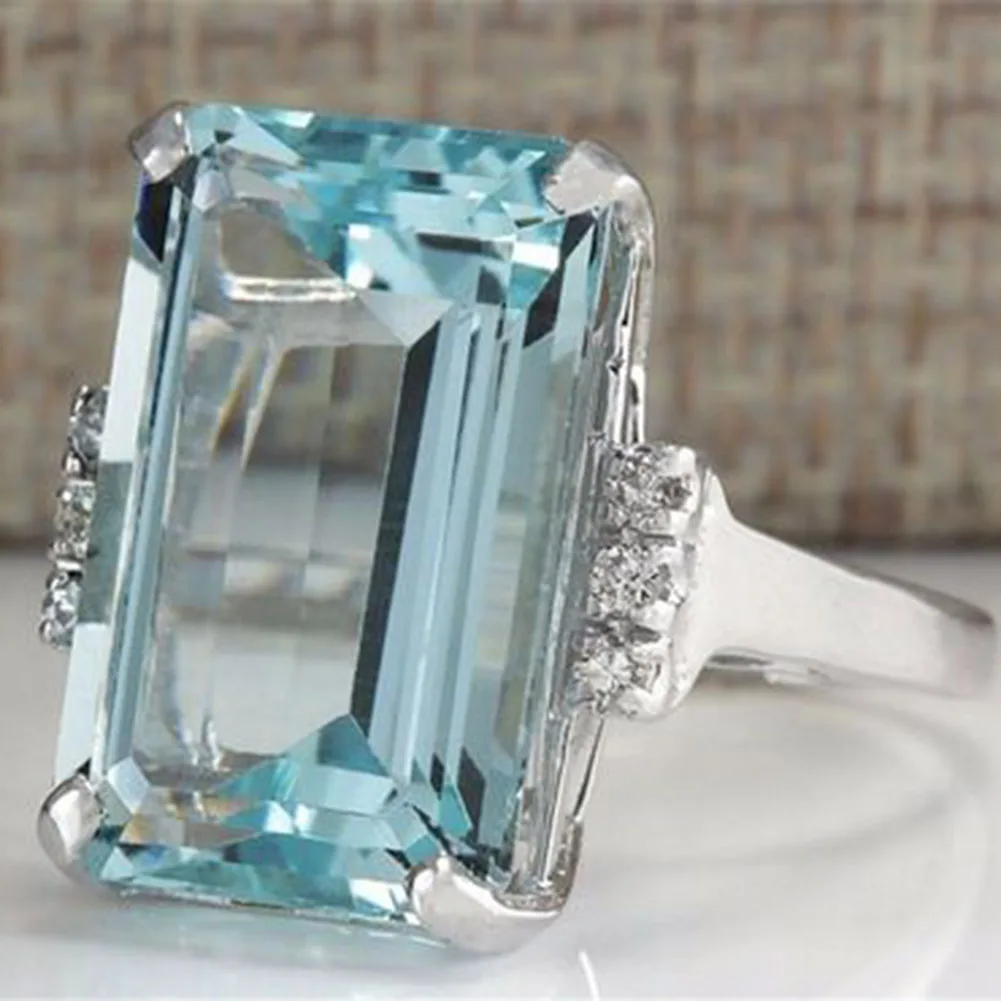 

Luxury Created Blue Zircon Crystal Ring Genuine Silver Color Ring For Fashion Women