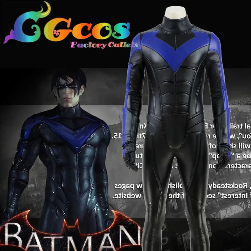 

CGCOS Batman Arkham City Nightwing Dick Grayson Halloween Party Fancy Dress man Superhero Carnival Cosplay Costume free shipping