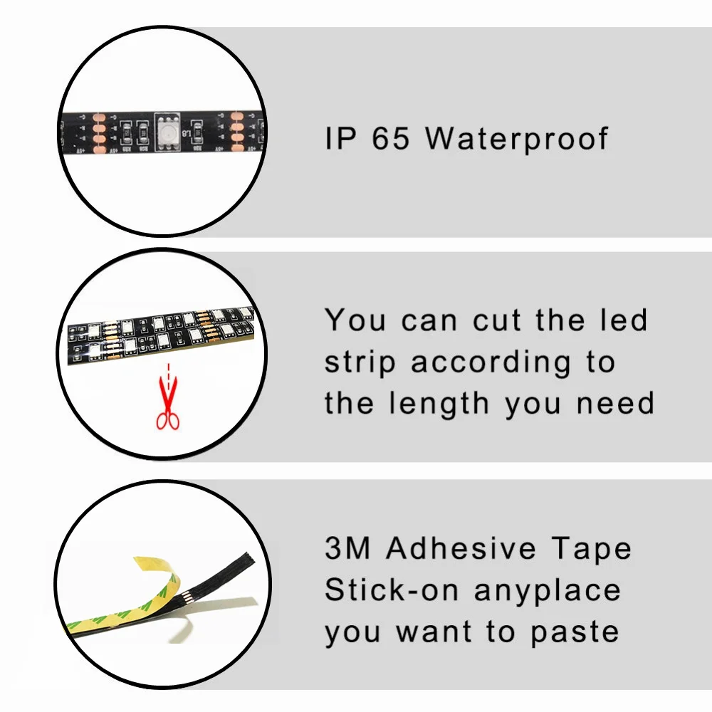 5050 RGB Светодиодная лента Водонепроницаемая DC 5 В USB светодиодный светильник гибкие ленты 50 см 1 м 2 м 3 м 4 м 5 м с пультом дистанционного управления для ТВ фона ноутбука