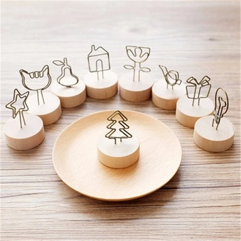 

Christmas Gift Wooden Wrought Iron Note Folder Desktop Decoration Card Holder Photo Folder Message Folders for Home