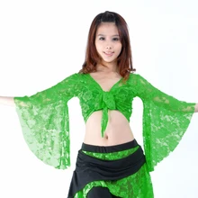 13 цветов, одежда для танца живота, топы для женщин, сексуальный кружевной топ, топ с перекрещивающимися спереди бретелями и глубоким v-образным вырезом, топ с расклешенными рукавами