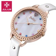 Julius dame femmes Bracelet à Quartz heures meilleur coquille de mode robe enfants en cuir Bracelet fille de noël enfants cadeau JA-822