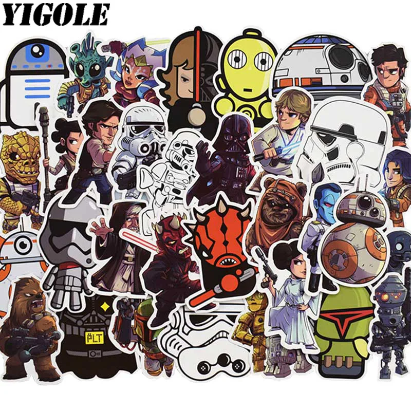 50 قطعة/الحزمة مضحك حرب النجوم ملصقات الاطفال لعبة أنيمي الكتابة على الجدران ملصقا للأمتعة محمول لوح التزلج موتو سيارة للماء ملصقا