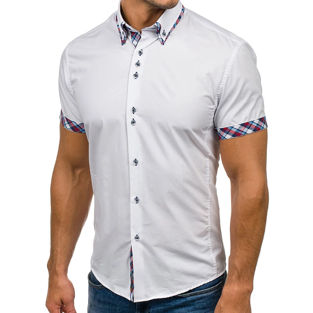 

Cotton Brand Men's Summer Business Shirt Short Sleeves Turn-down Collar Tuxedo Shirt man Shirt Men Size 2XL D30