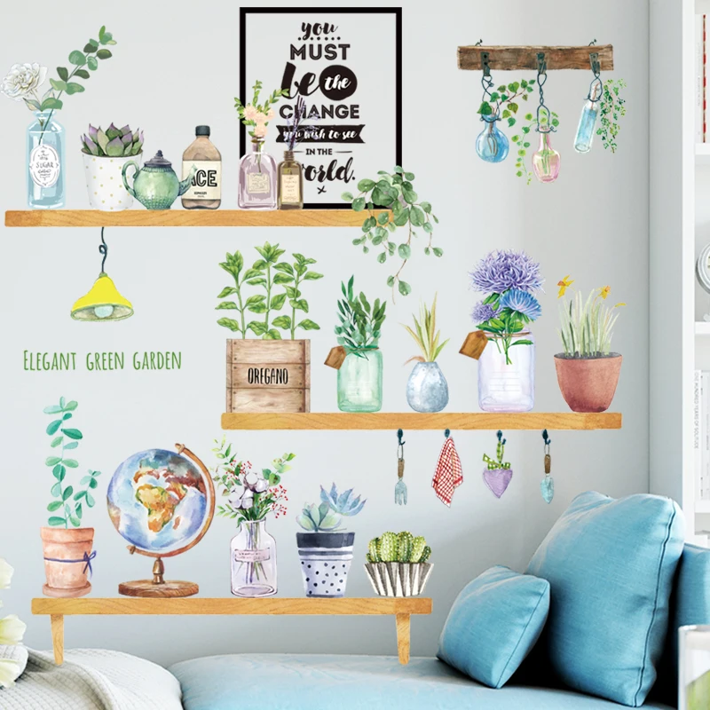 Элегантные зеленые растения бонсай наклейки на стену домашний декор мебель романтическая гостиная украшение кухня ПВХ Наклейки на стены