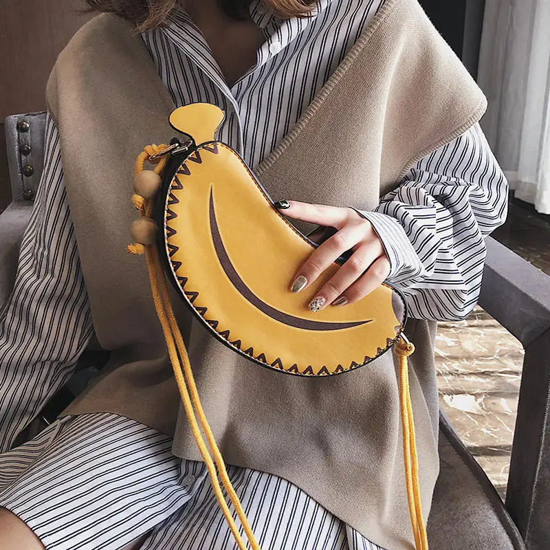 

Bag for women Texture ins net red small bag female 2019 new wave funny girl personality wild banana shoulder Messenger bag