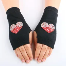 Горный хрусталь перчатки с орнаментом зима вязать чесаный перчатки Теплый компьютер Guantes модные женские туфли со стразами Половина finger черны