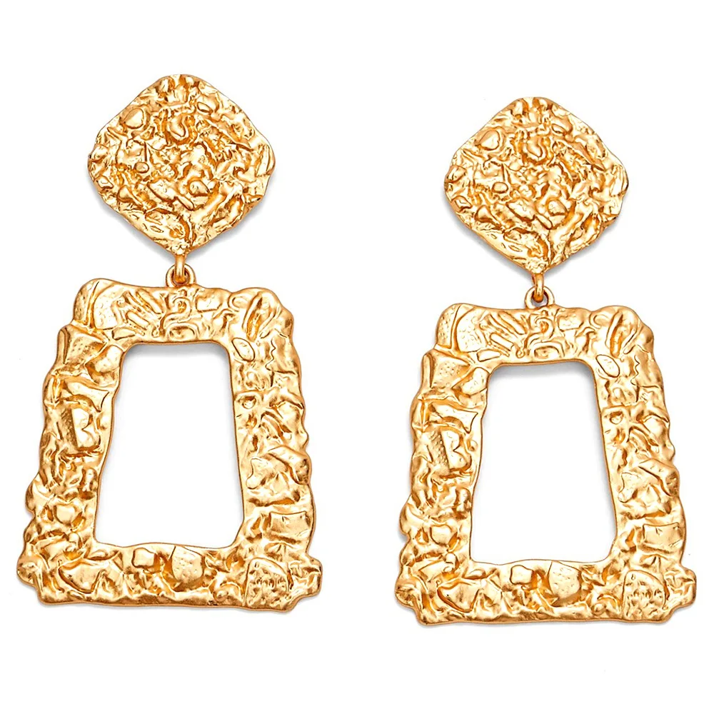 

2019 New Gold Silver Square Alloy Earrings for Women Brand Design Frosted Surface Bohemian Long Dangle Earring Female pendientes