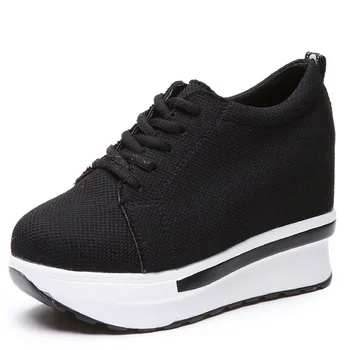 

2019 Red Women Breathable Sneakers Platform Flats Lace Up Slip On Creepers Female Casual Flat Walking Shoes XWD7267