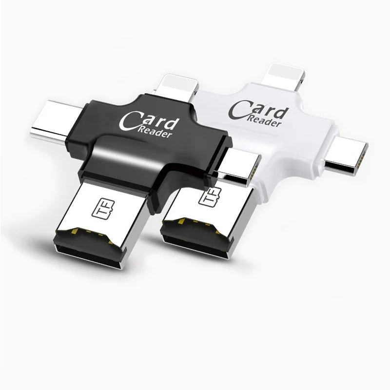 

Multifunction 4in1 mobile OTG adapter SF2 with 8 pin type-c micro USB USB-A plugs reader of SD TF card phone tablet laptop pc