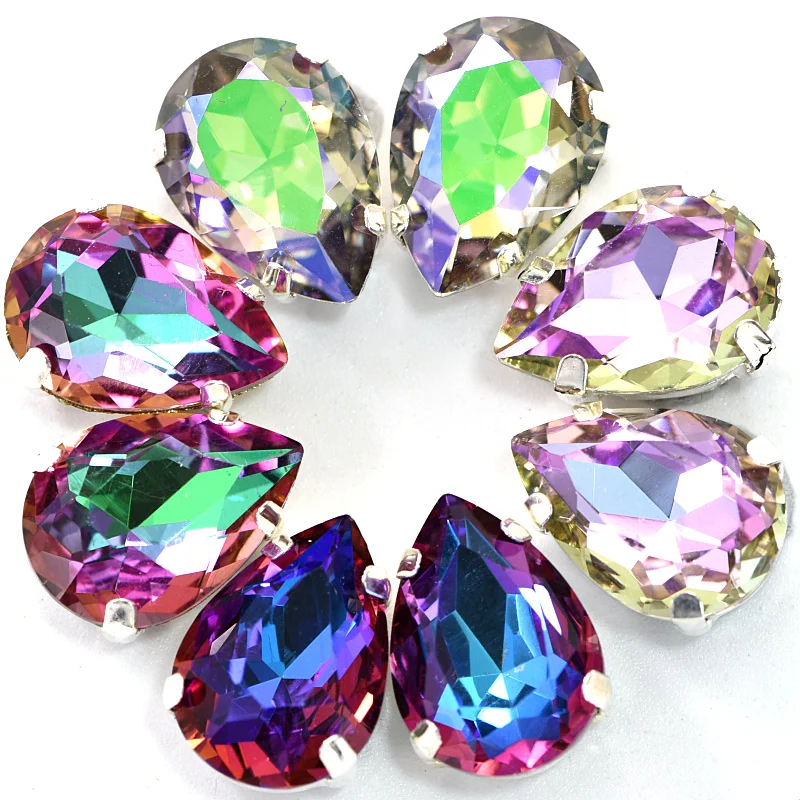 

20pcs AAAAA Quality Teardrop Sew On Rhinestones With Claw 10x14mm Crystal Glass Rhinestones for DIY Garments Wedding Dress B1220