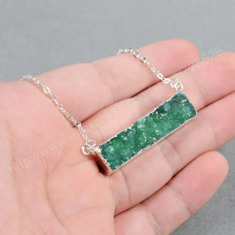 

BOROSA New Arrival 5pcs/lot Silver Color Rectangle Rainbow Crystal Druzy Geode Necklace Jewelry for Women gift for her S0289