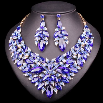 

New Fashion Wedding Bridal Jewelry Sets Leaf Flowers Necklace Earrings Set Party Prom Wedding Costume Decoration Gift For Women