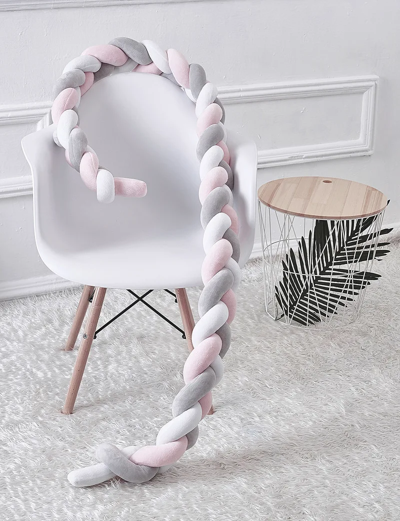 

Creative Knotted Pillow 200cm Baby Crib BumperLong Knotted Braid Weaving Plush Protector Modern Simply Knotted Throw Pillow