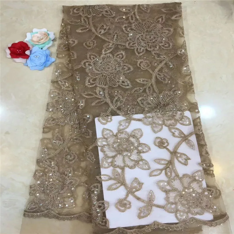 Madison African Lace Fabric Gold Tulle High Quality Embroidery Nigerian French Mesh Material For Dress 5Yards | Дом и сад