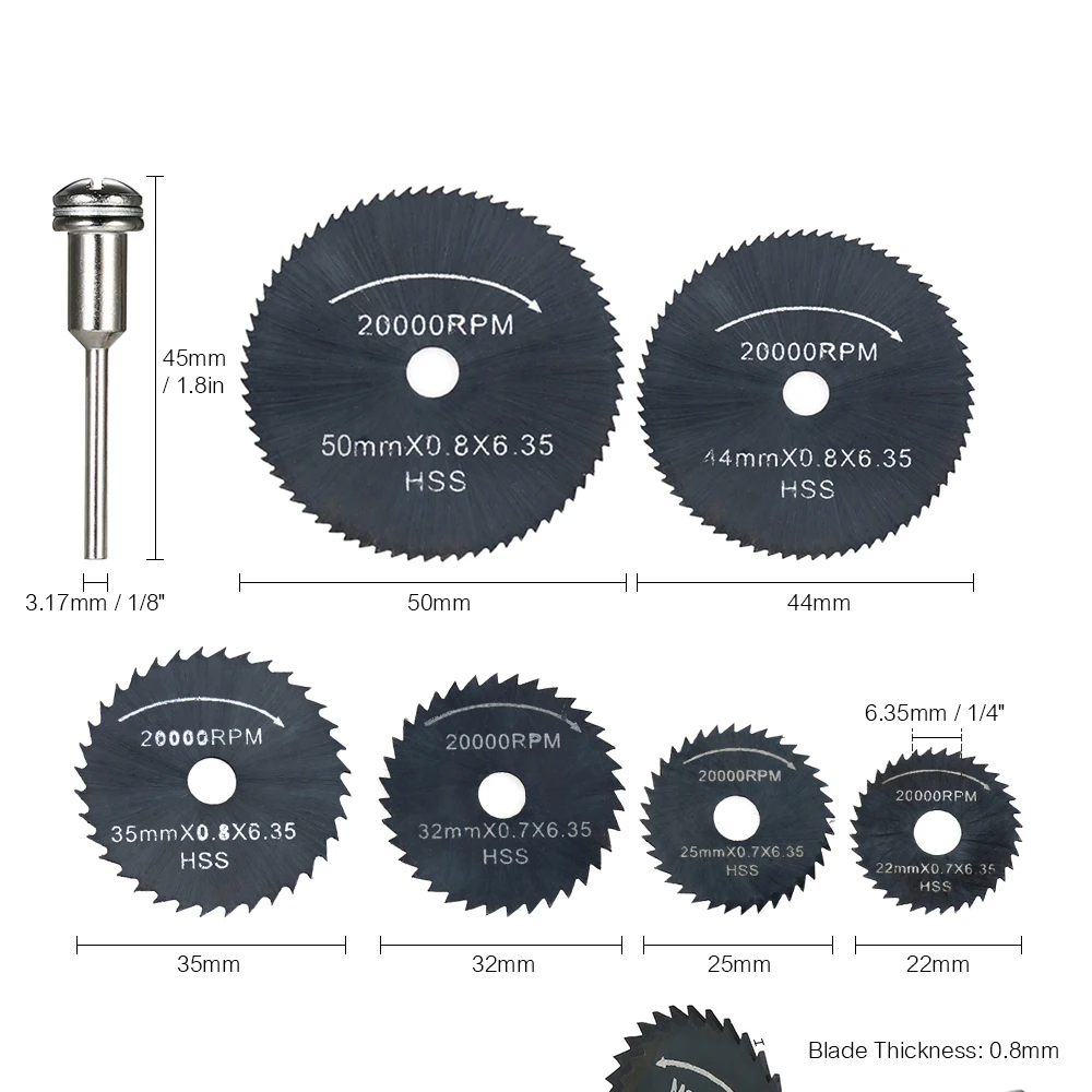 6 шт. HSS лезвия для циркулярной пилы высокоскоростные стальные круговые роторные диски набор инструментов с 1/8 хвостовиком для резки дерева