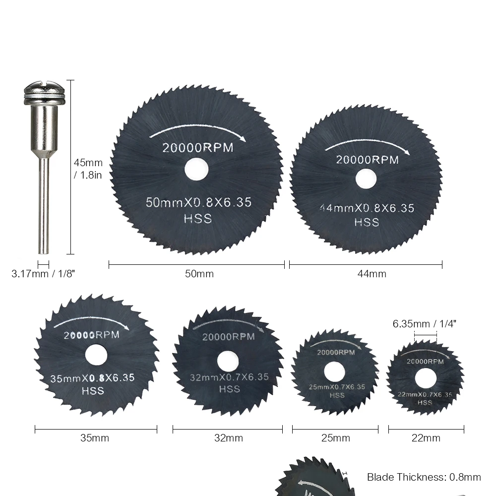 6 шт. HSS циркулярная Пила Лезвия ВЫСОКАЯ СКОРОСТЬ Сталь круговое вращающееся лезвие колеса диски Набор инструментов Набор с 1/8 хвостовиком