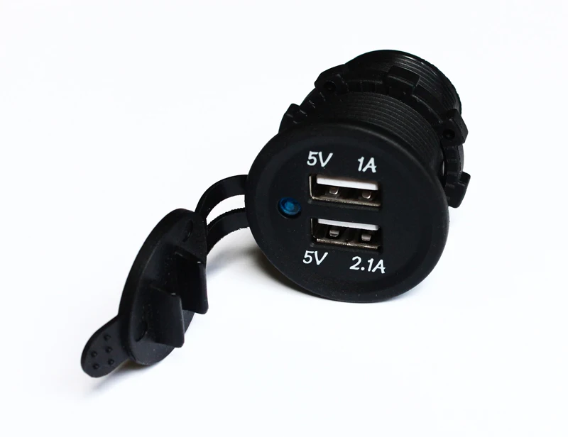 

LED Dual Two USB Ports Power Charger Adapter Socket Outlet 1A & 2.1A Panel Mount Jack Motorcycle Waterproof for Mobile Phone