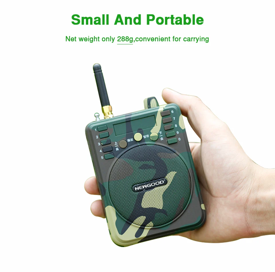 Camouflage Mini Portable Speaker Bird Caller Hunting Decoys 1000m Remote Control Speaker 900pcs Bird songs Recording TF USB disk (5)