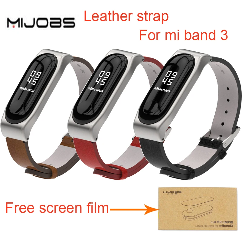 Mijobs Leather Strap For Xiaomi Mi Band 3 Wrist Straps Screwless Bracelet miband3 Smart Replace Accessories | Электроника