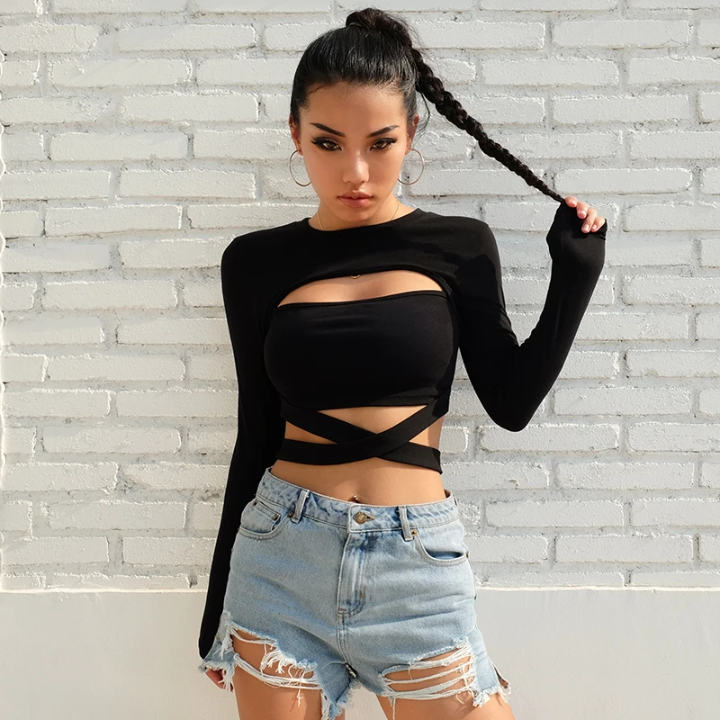 Sweetown Sexy Criss-cross Bandage Crop 