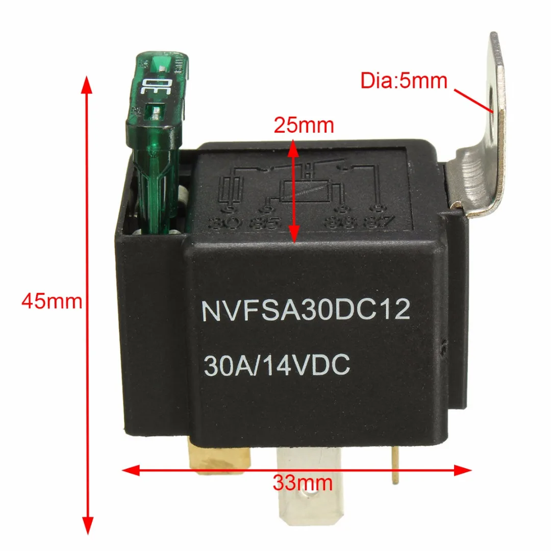 

1pc DC 12V 30A Car Relays 4-Pin Automotive Normally Open Contacts Fused Relay On/Off With Bracket Fitted With 30A Fuse Mayitr