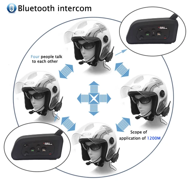 4 всадников BT домофон V4 1200 м Мотоциклетный шлем Interfono Casco Переговорные Гарнитуры Bluetooth на 4 персоны говорить на же время