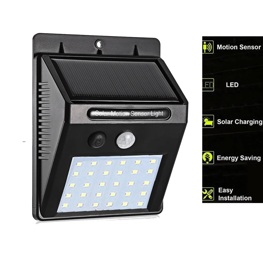 

30 LEDs Solar Powered Light PIR Motion Sensor Waterproof Garden Street Night Lamp Wall for outdoor yard garage pathway patio new