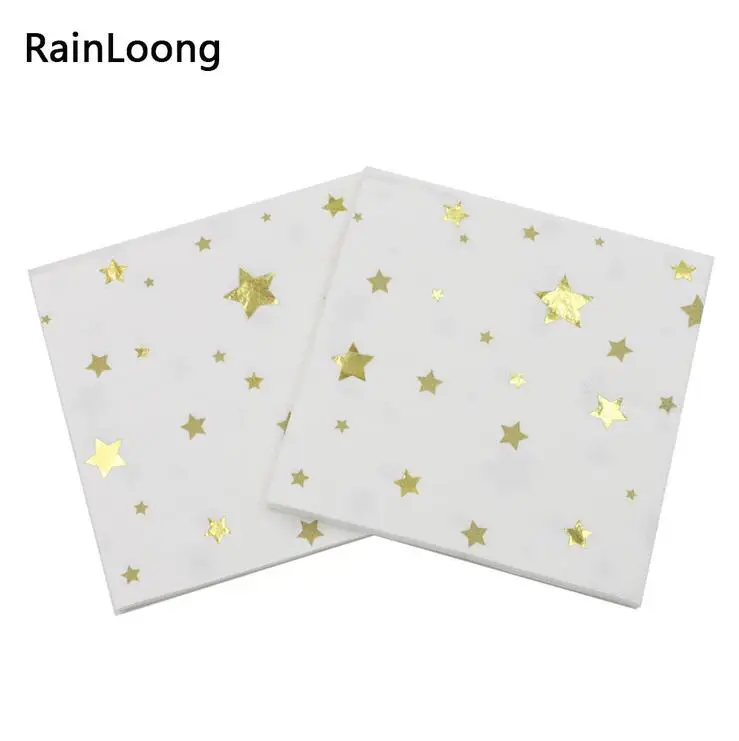 [RainLoong] 3Plys бумажные салфетки из золотой фольги для напитков с пятиконечной звездой праздничные и вечерние салфетки для декупажа 25 см* 25 см - Цвет: foil gold
